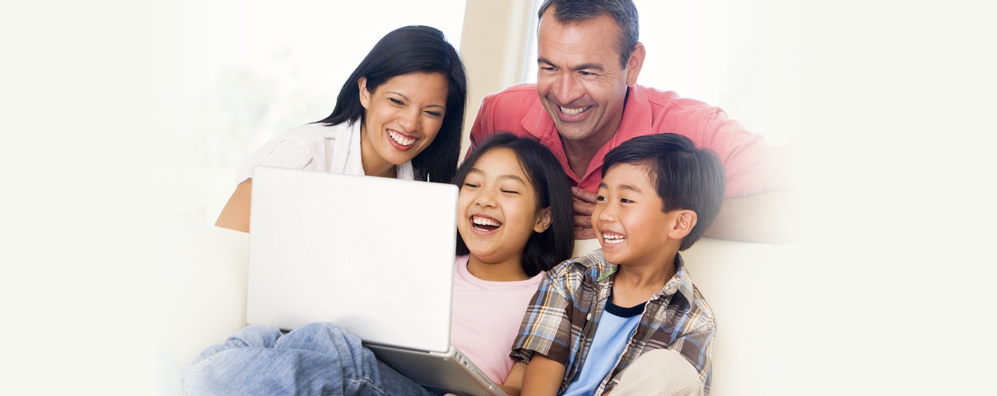 family laughing each other