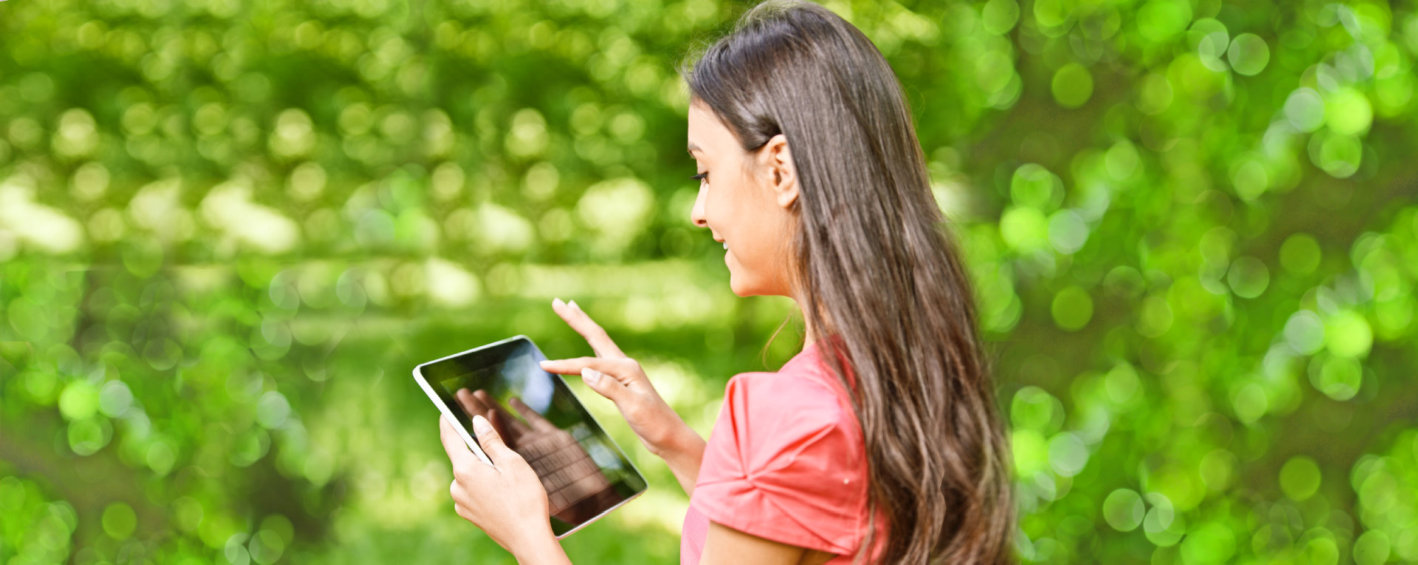 woman using her android tablet