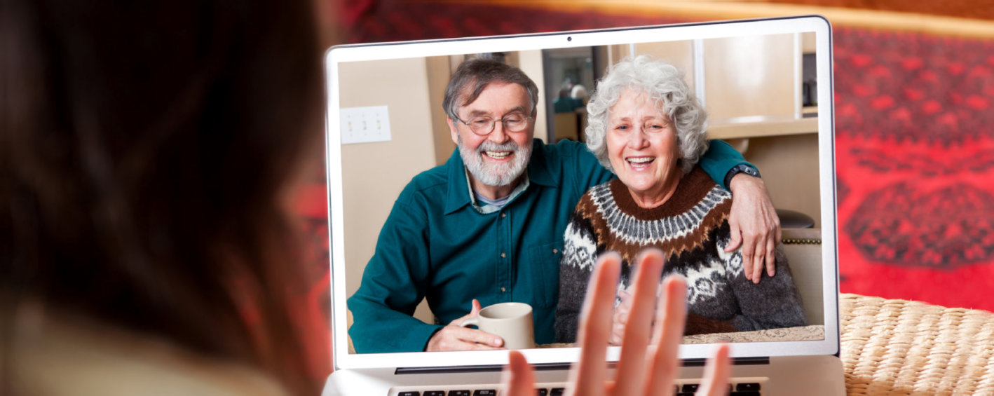 caregiver doing video chat to her patients